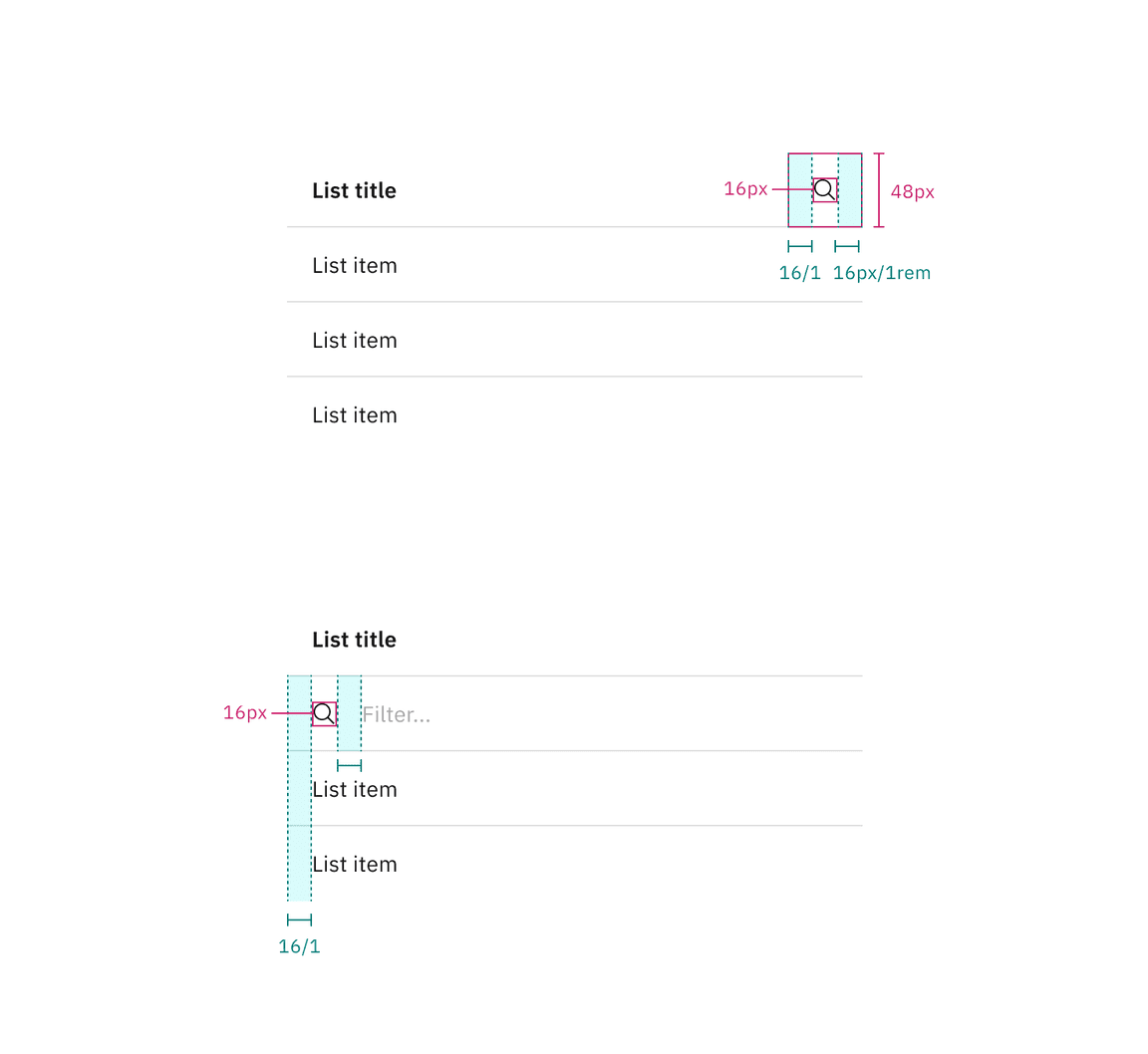 Contained list search and filtering functionality