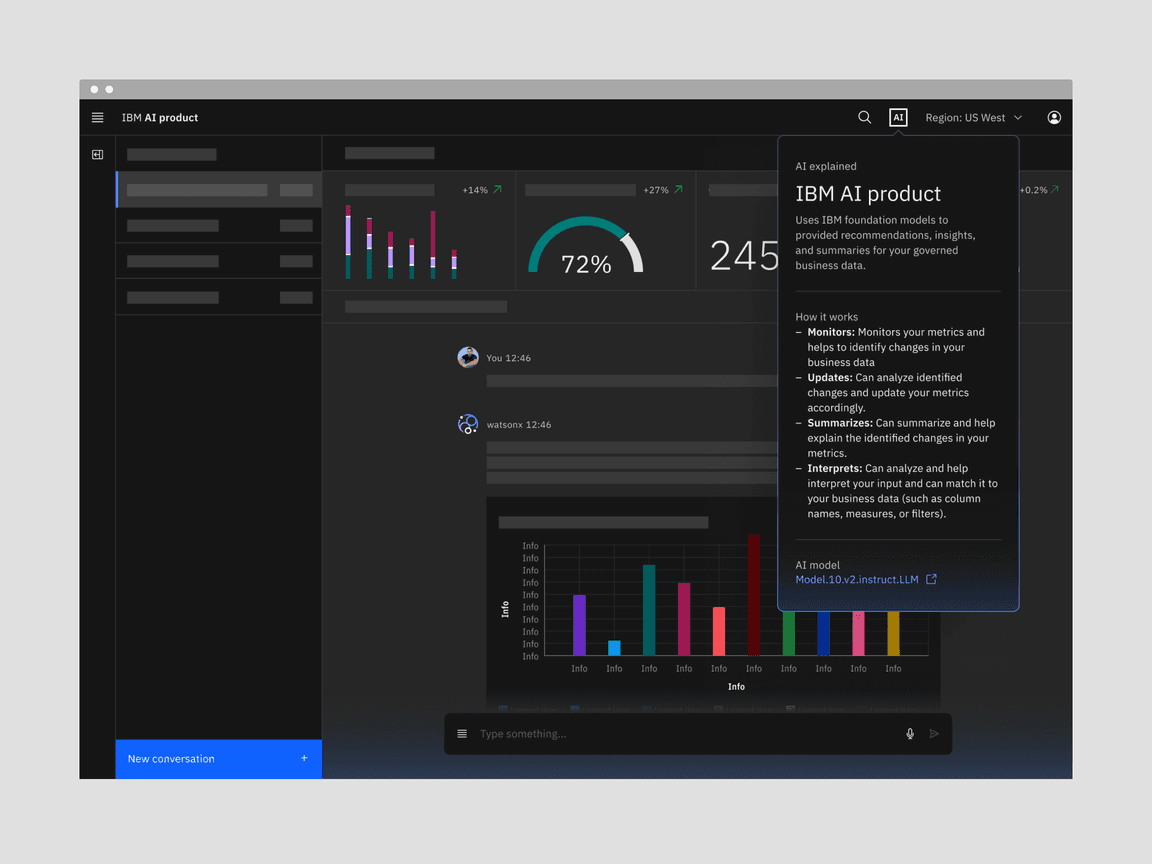 Dark mode UI example of AI explainability shown in a popover.